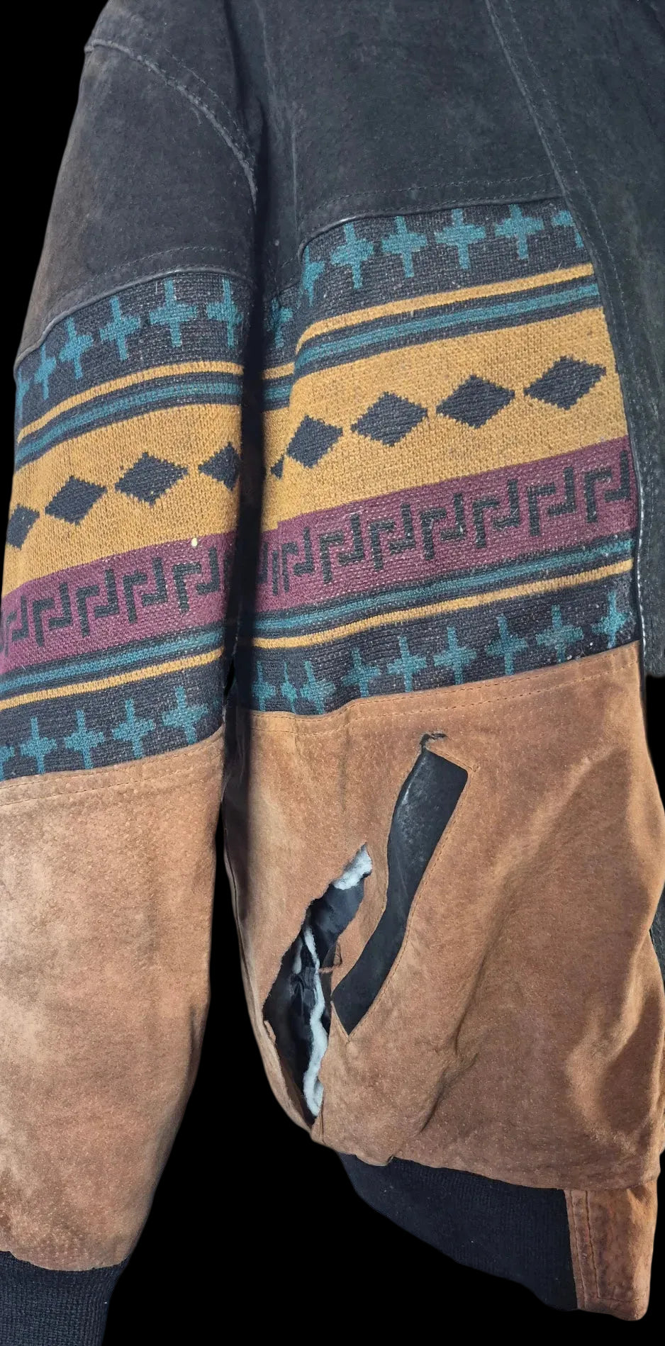 Tuskani Genuine Leather Sherpa Lined Southwestern Bomber Jacket Vintage