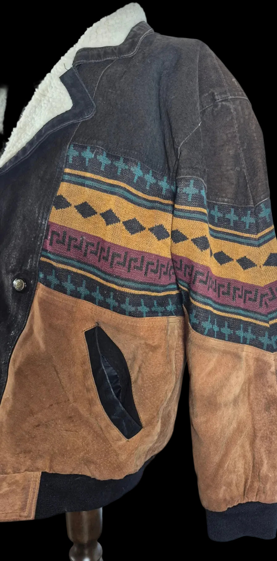 Tuskani Genuine Leather Sherpa Lined Southwestern Bomber Jacket Vintage