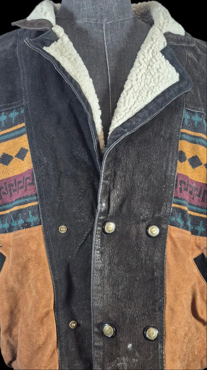 Tuskani Genuine Leather Sherpa Lined Southwestern Bomber Jacket Vintage