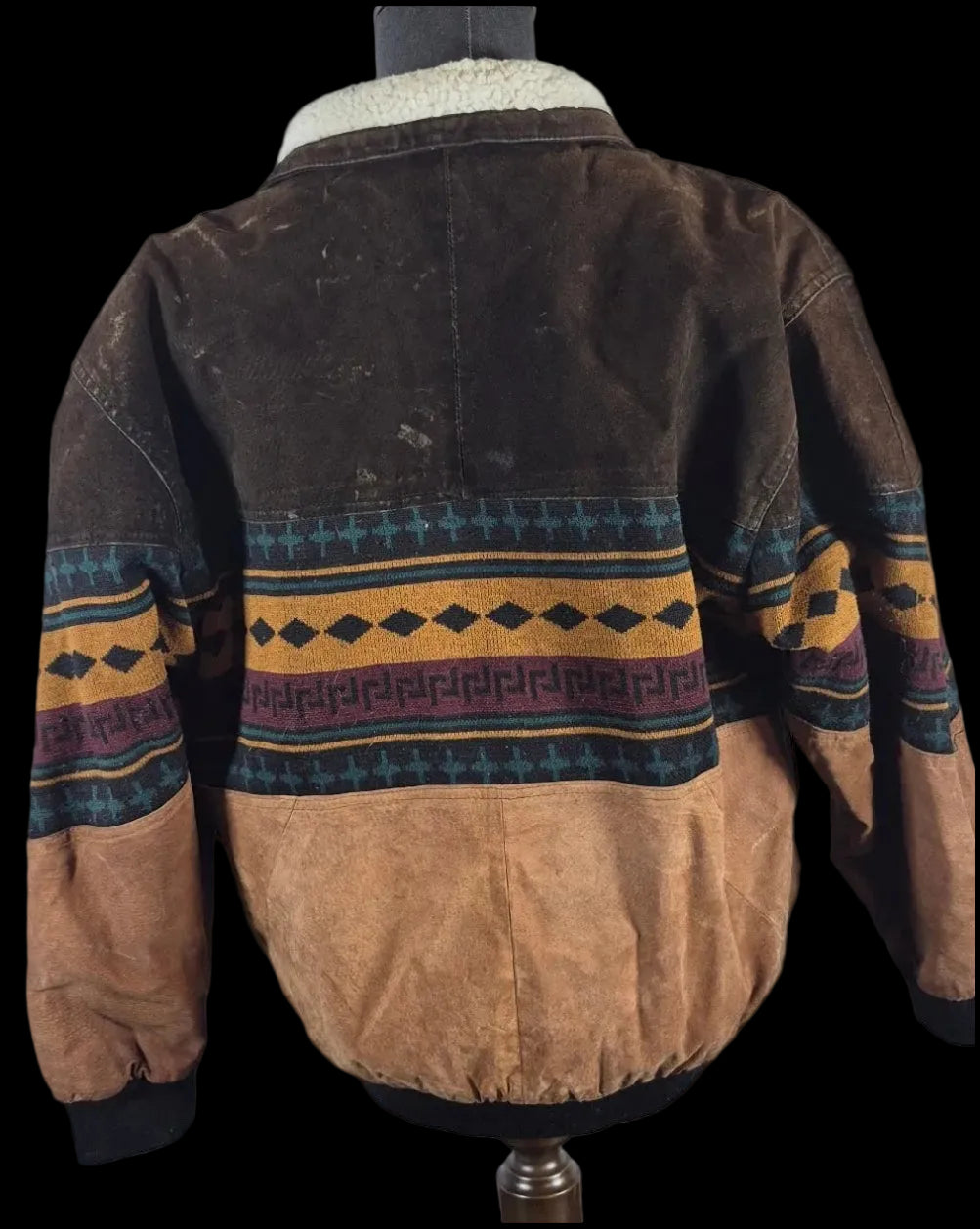 Tuskani Genuine Leather Sherpa Lined Southwestern Bomber Jacket Vintage