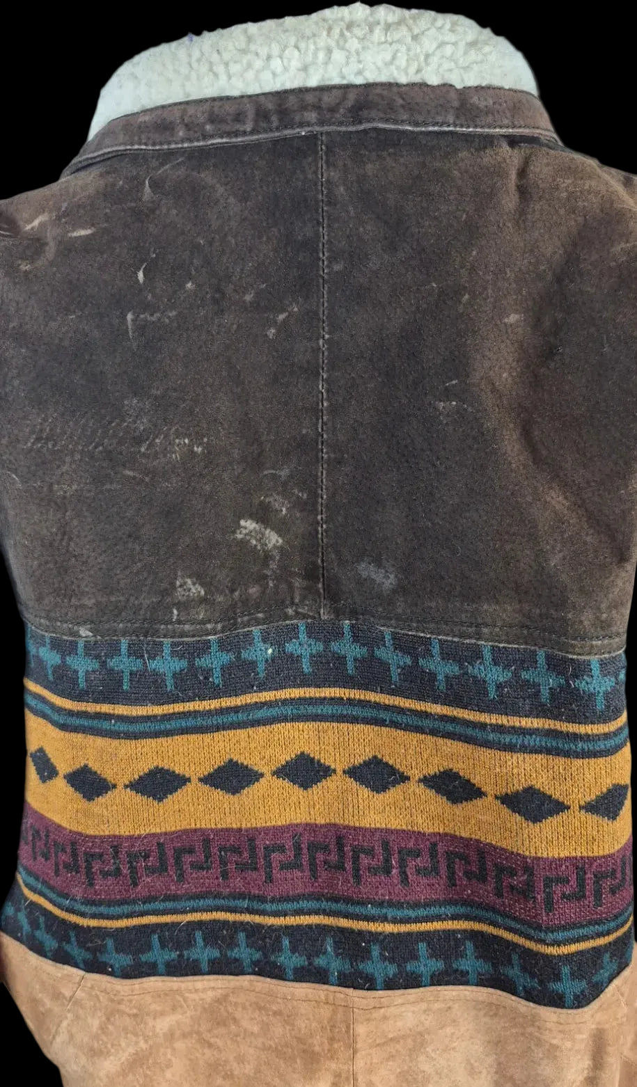 Tuskani Genuine Leather Sherpa Lined Southwestern Bomber Jacket Vintage
