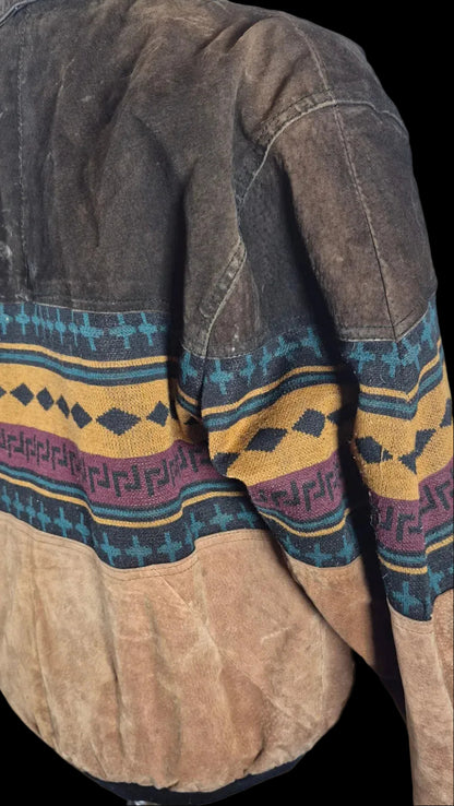 Tuskani Genuine Leather Sherpa Lined Southwestern Bomber Jacket Vintage