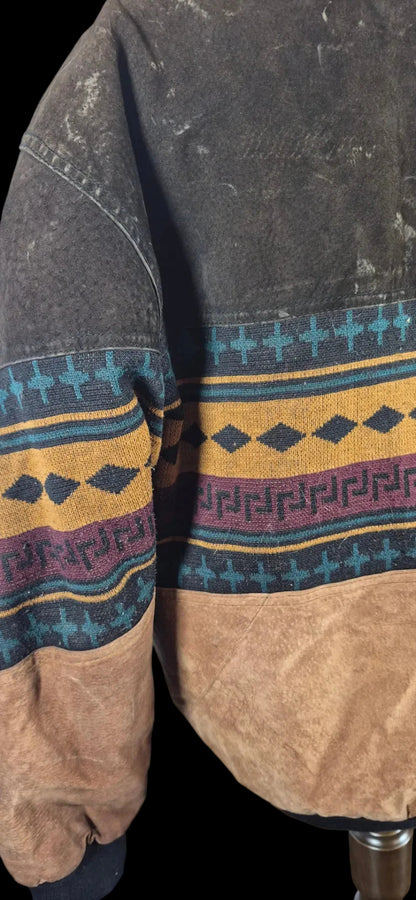 Tuskani Genuine Leather Sherpa Lined Southwestern Bomber Jacket Vintage