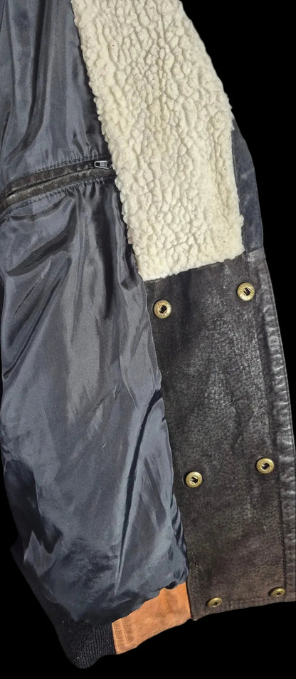 Tuskani Genuine Leather Sherpa Lined Southwestern Bomber Jacket Vintage