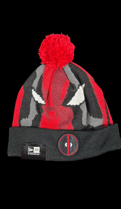 New Era Marvel Deadpool Pom Beanie — Red & Black | New With Tags