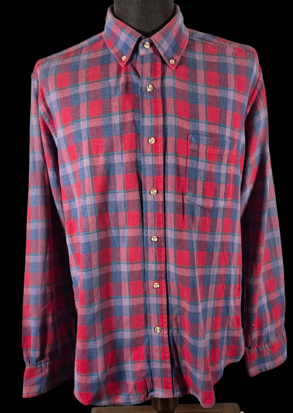 Carl Michaels Men’s Large Plaid Flannel Shirt Hong Kong 100% Cotton