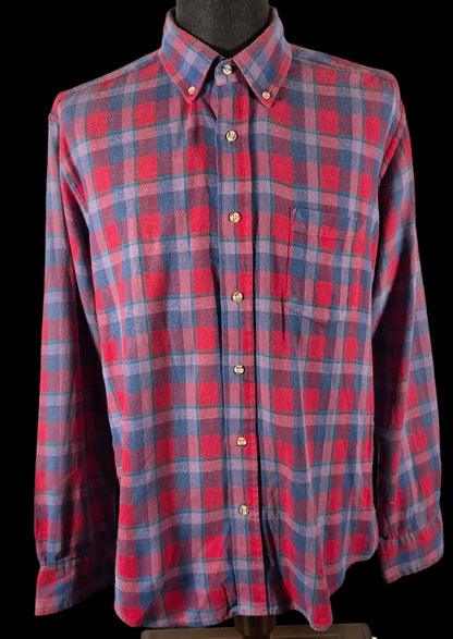 Carl Michaels Men’s Large Plaid Flannel Shirt Hong Kong 100% Cotton