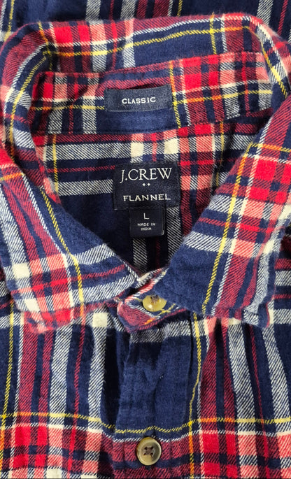 J.Crew Men’s Large Classic Fit Tartan Plaid Flannel Shirt – 100% Cotton