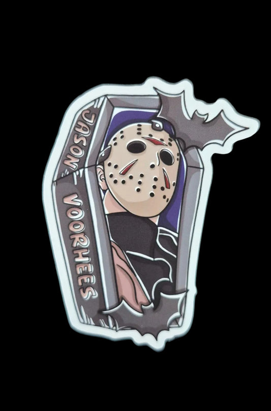 Jason Voorhees Inspired 3" Horror Sticker – Hockey Mask Coffin Design
