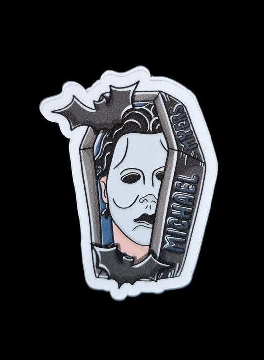 Michael Myers Inspired 3" Horror Sticker – Slasher Mask Coffin Design