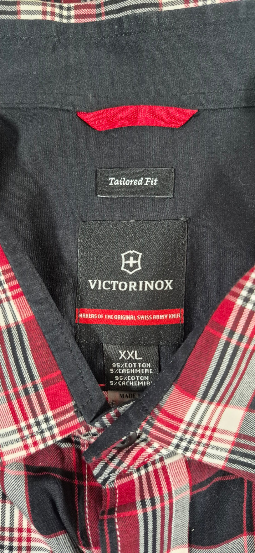 Victorinox Swiss Army XXL Tailored Fit Plaid Shirt Cotton Cashmere Red Black