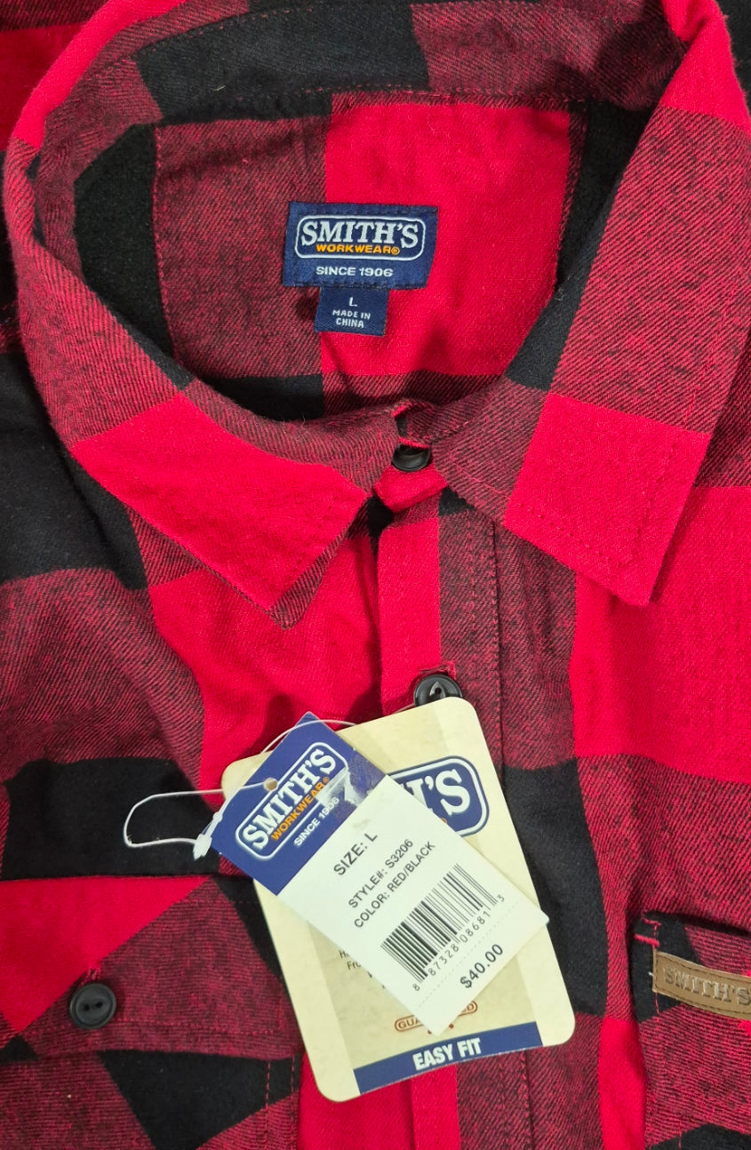 Smith’s Workwear Buffalo Plaid Shacket Men’s Large NWT Red Black Cotton