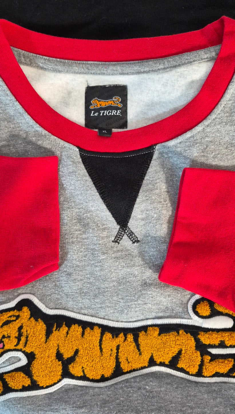 Le Tigre Tiger Patch Colorblock Sweatshirt — Gray, Red & Black | XL
