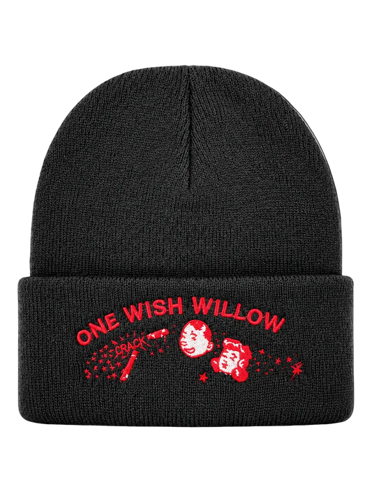 Obsession Inspired One Wish Willow Embroidered Beanie – Black Horror Knit Hat OS