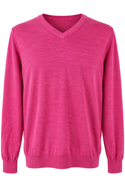 Vintage Fairway & Greene Merino Wool V-Neck Sweater — Berry Pink | Large