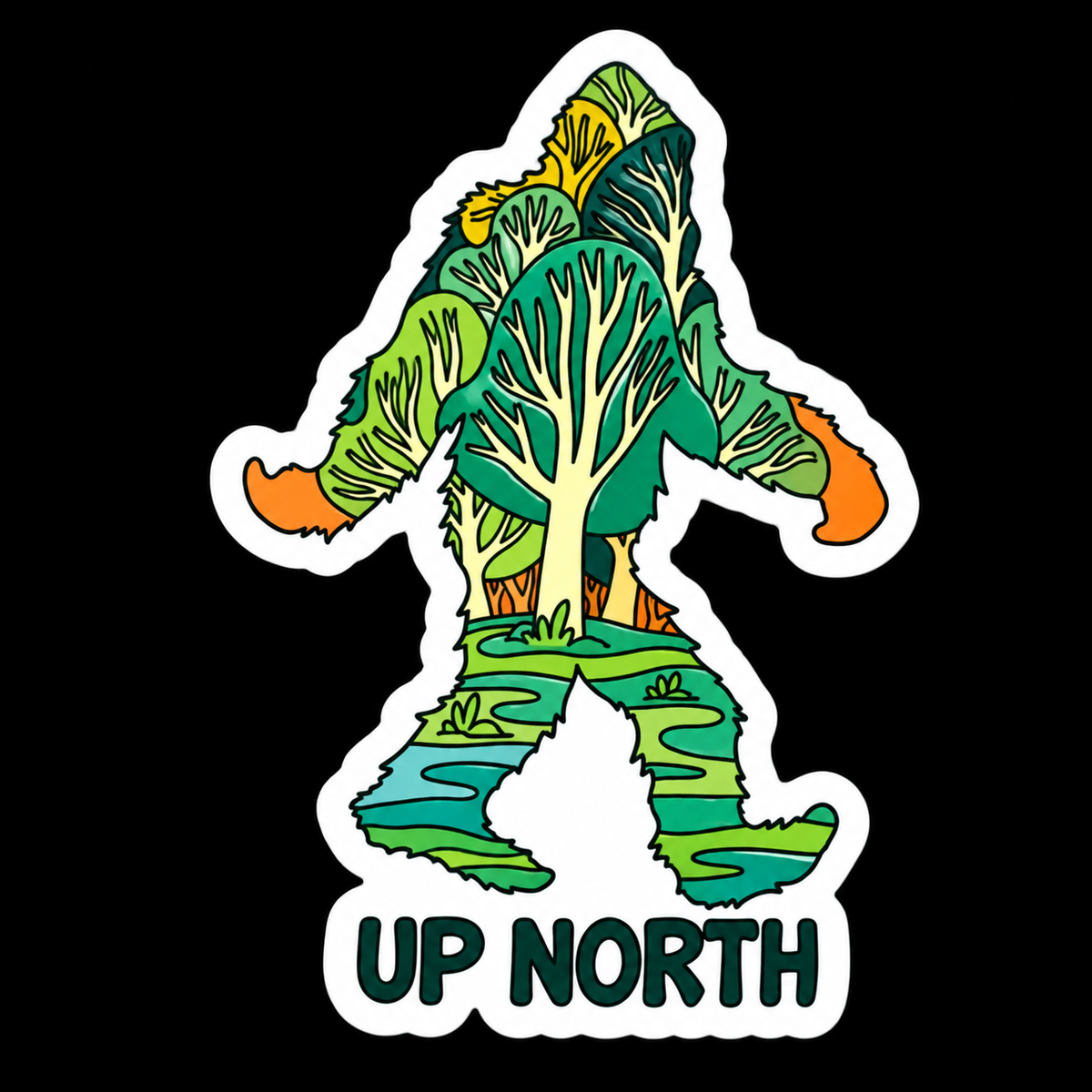 Up North Sasquatch Forest 2x3 Vinyl Sticker – Bigfoot Outdoor Sticker