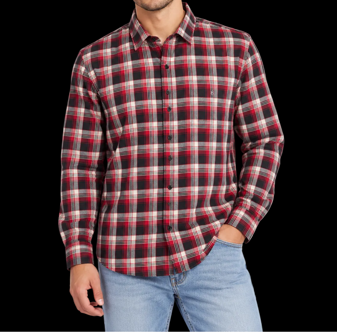 Victorinox Swiss Army XXL Tailored Fit Plaid Shirt Cotton Cashmere Red Black