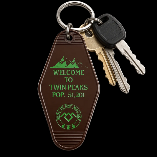 Twin Peaks Welcome Sign Retro Motel Keychain | Room Key Fob