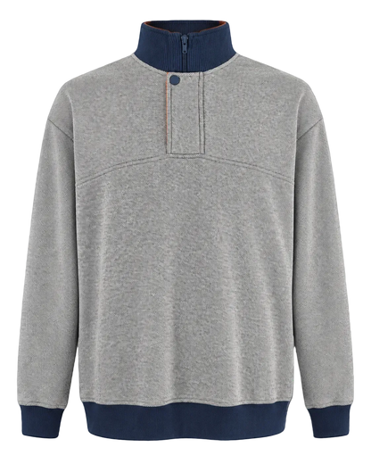 Orvis Men’s Large Textured Mock Neck Pullover Gray Navy Orange Trim