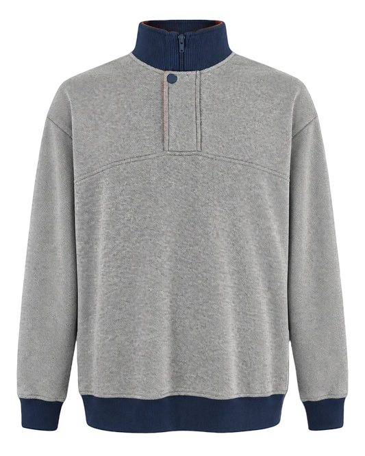 Orvis Men’s Large Textured Mock Neck Pullover Gray Navy Orange Trim
