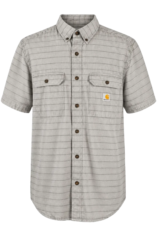 Carhartt Men’s XL Loose Fit Gray Striped Short Sleeve Button Down Work Shirt