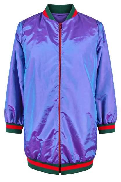 Vintage Style Iridescent Purple Blue Bomber Jacket Longline Y2K Streetwear