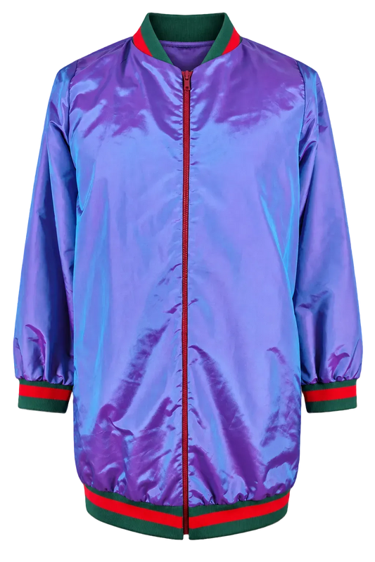 Vintage Style Iridescent Purple Blue Bomber Jacket Longline Y2K Streetwear