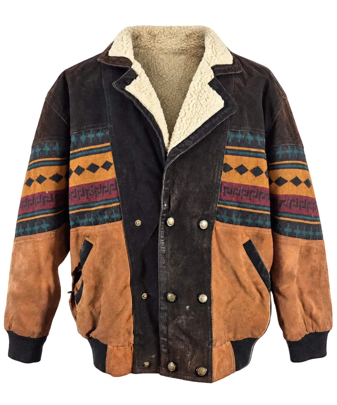 Tuskani Genuine Leather Sherpa Lined Southwestern Bomber Jacket Vintage