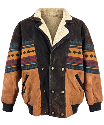 Tuskani Genuine Leather Sherpa Lined Southwestern Bomber Jacket Vintage