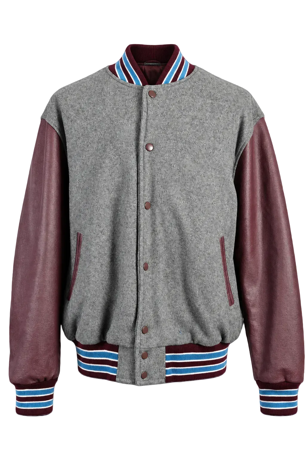 Stewart & Strauss Varsity Jacket XL Gray Wool Genuine Leather Sleeves