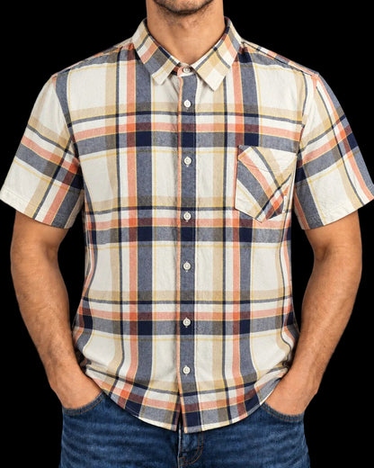 Ben Sherman Textured Cotton Plaid Shirt — Cream & Navy | XL