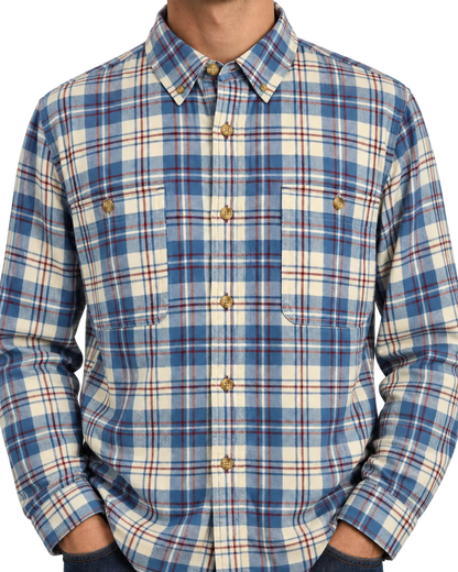 Duluth Trading Co. Flannel Shirt XL Tall Blue Cream Red Plaid 100% Cotton