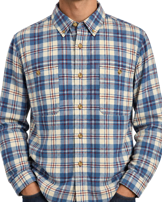 Duluth Trading Co. Flannel Shirt XL Tall Blue Cream Red Plaid 100% Cotton