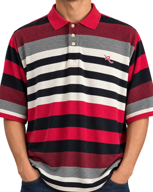 Rocawear 4XLT Striped Polo Shirt – Red Black White Y2K Hip Hop
