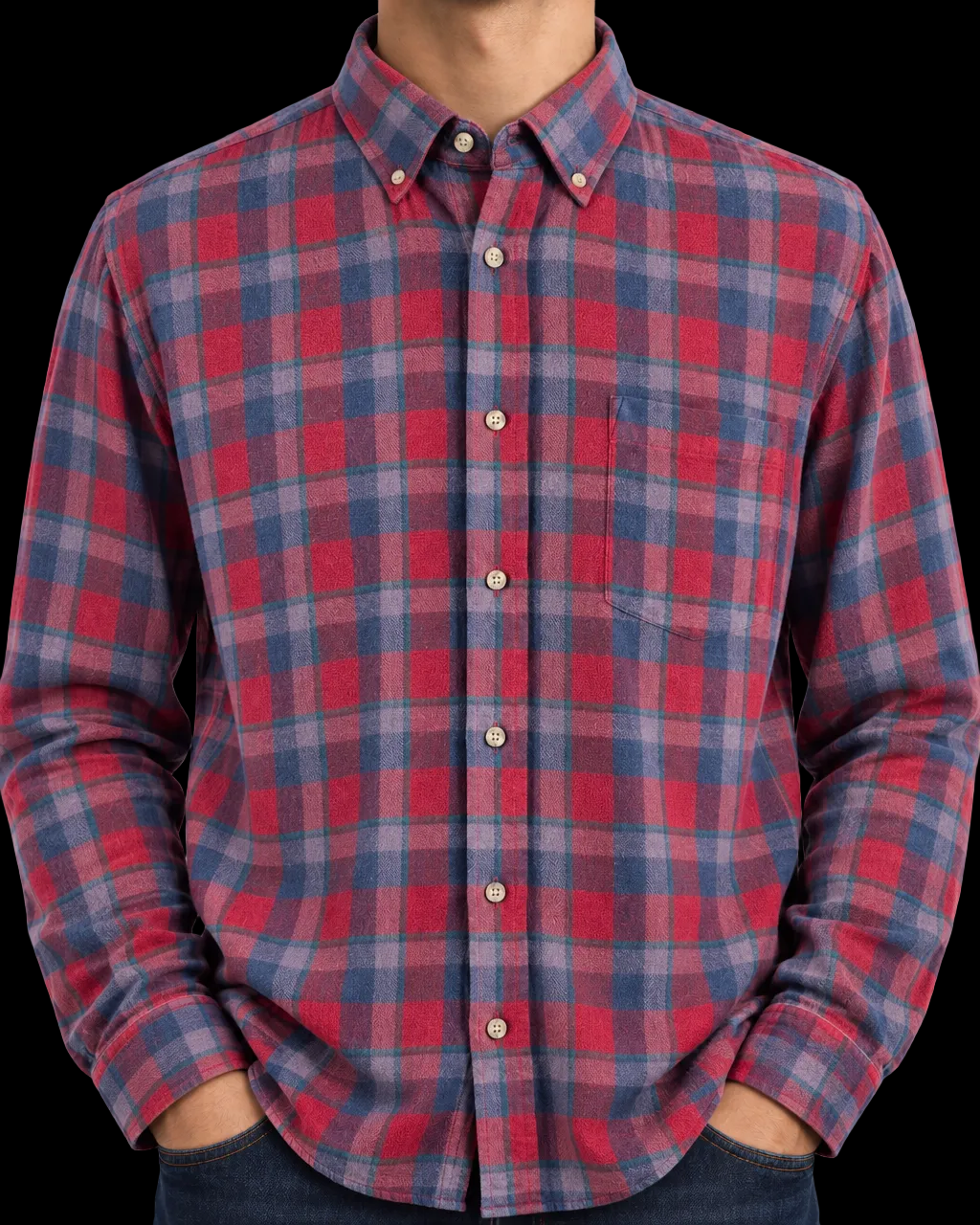 Carl Michaels Men’s Large Plaid Flannel Shirt Hong Kong 100% Cotton
