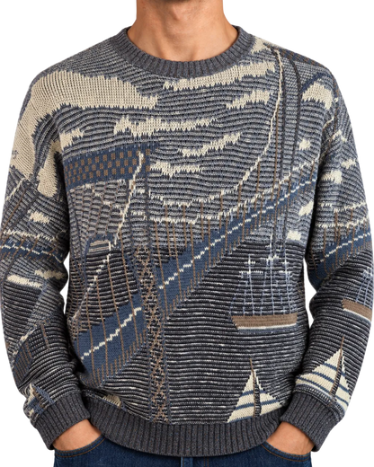 Vintage Crossings Geometric Knit Sweater — Blue & Cream | Large USA