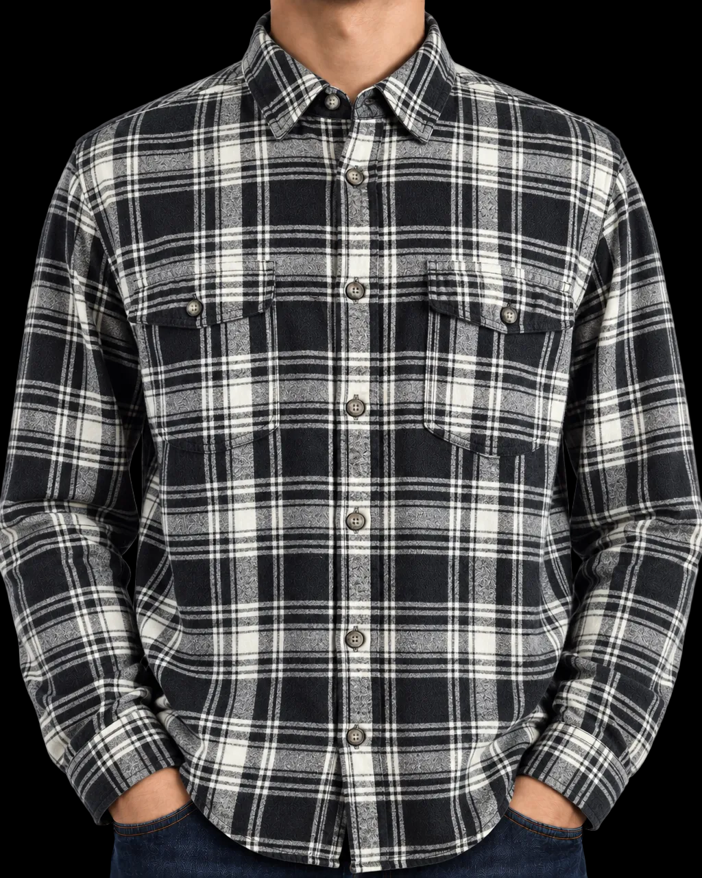 Workwear Flannel Shirt Men’s XL Black White Plaid 100% Cotton