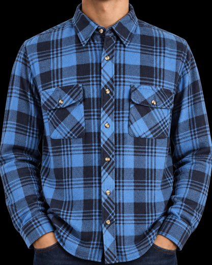 Vintage Saugatuck Dry Goods Quilted Flannel Shirt Jacket XL Blue Black Plaid 90s