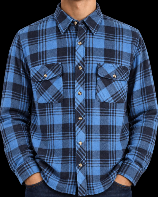 Vintage Saugatuck Dry Goods Quilted Flannel Shirt Jacket XL Blue Black Plaid 90s