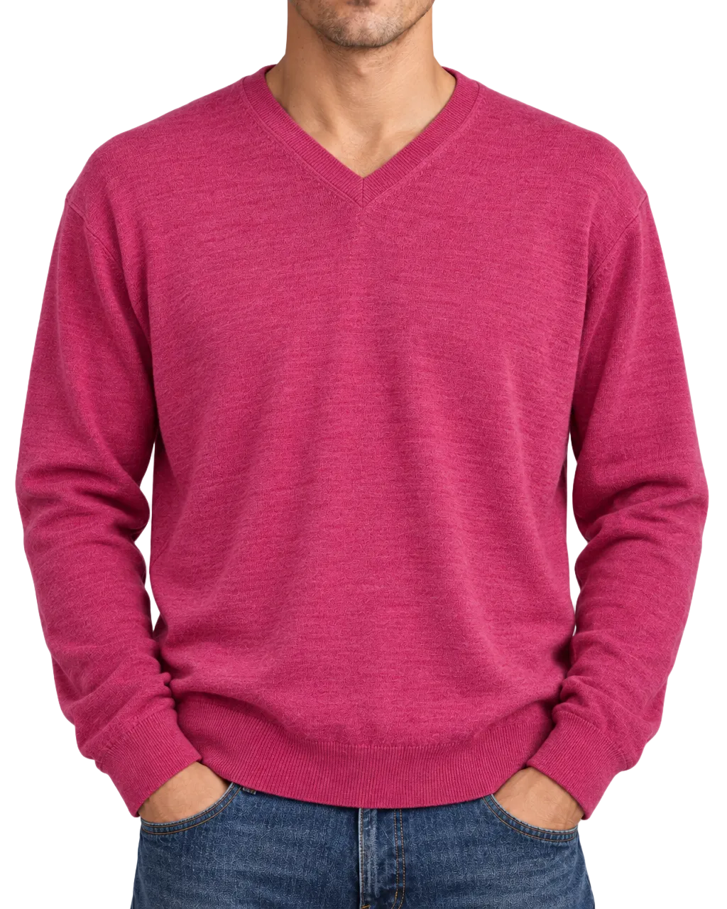Vintage Fairway & Greene Merino Wool V-Neck Sweater — Berry Pink | Large