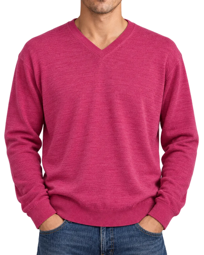 Vintage Fairway & Greene Merino Wool V-Neck Sweater — Berry Pink | Large