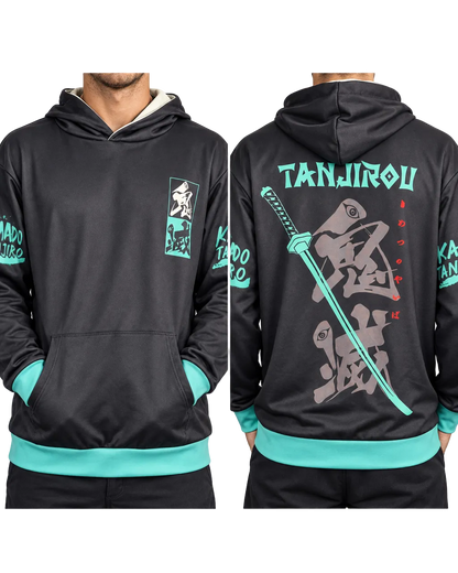 Fandomaniax Tanjiro Katana Hoodie — Black & Teal XL