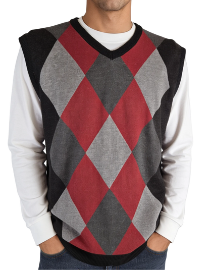 Phat Farm Argyle Sweater Vest — Red, Gray & Black | XL