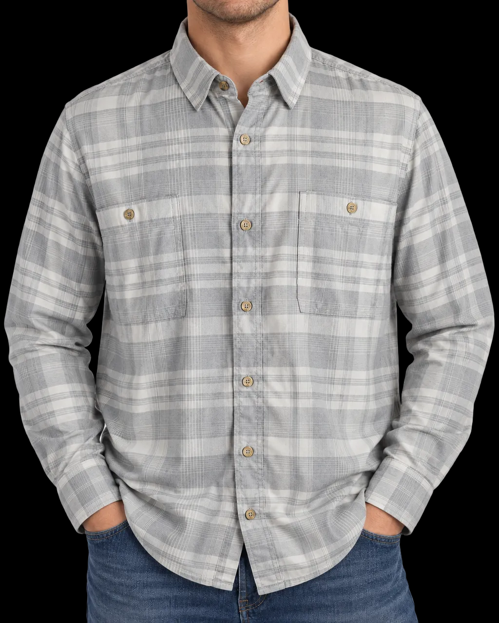 Ridgecut Toughwear Work Shirt Men’s 2XL Gray White Plaid Stretch