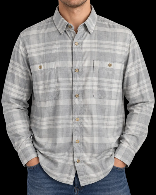 Ridgecut Toughwear Work Shirt Men’s 2XL Gray White Plaid Stretch