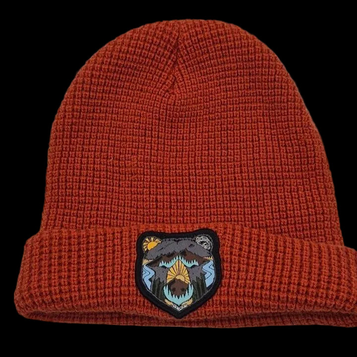 Atomic Bear Mountain Patch Beanie — Rust Red