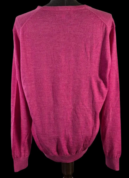 Vintage Fairway & Greene Merino Wool V-Neck Sweater — Berry Pink | Large