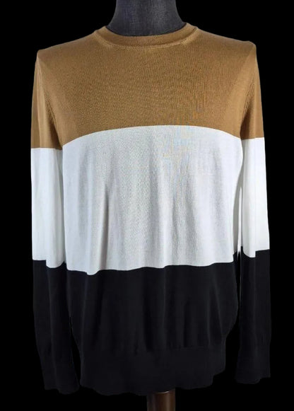 BOSS by Hugo Boss Colorblock Sweater — Camel, Cream & Black | Large