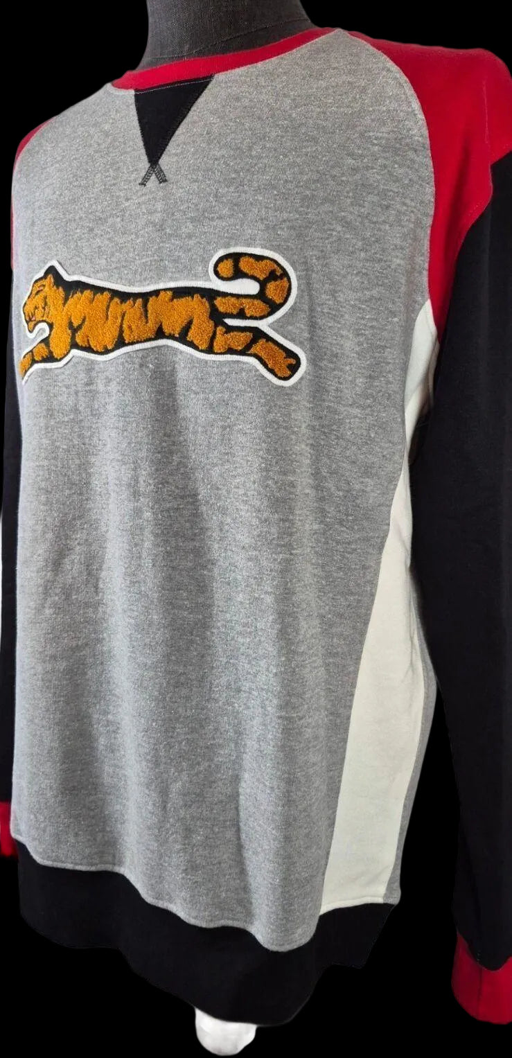 Le Tigre Tiger Patch Colorblock Sweatshirt — Gray, Red & Black | XL