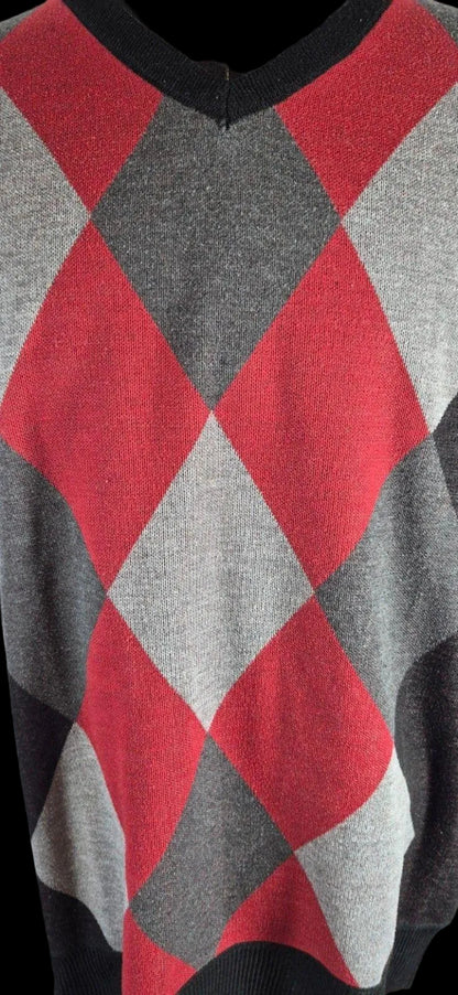 Phat Farm Argyle Sweater Vest — Red, Gray & Black | XL